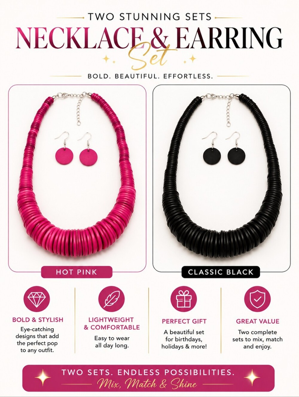 2 necklace with matching earring sets